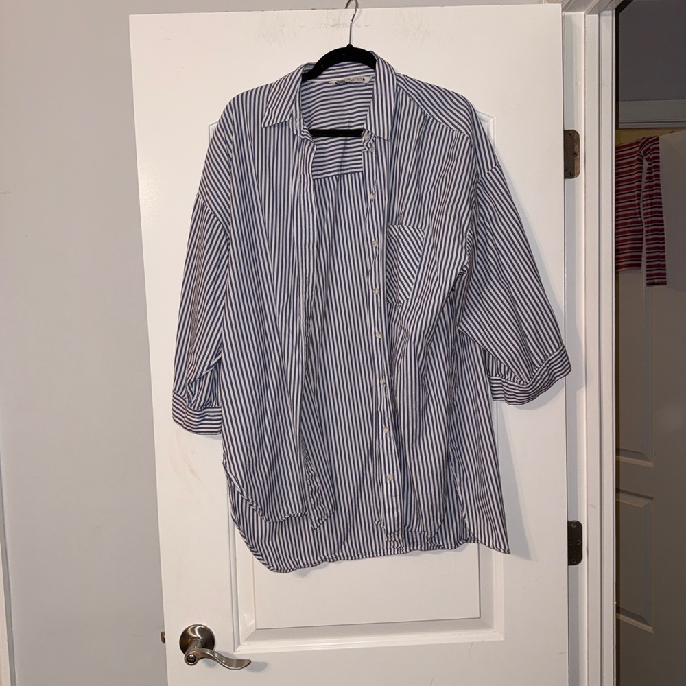 Zara Blue and White Striped Shirt